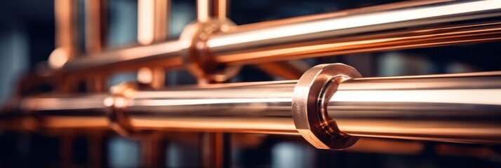 close up portraits of copper pipes in a factory, generative AI
