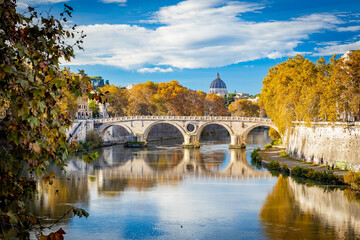 Scenic view of bridge Ponte Sisto in Rome Italy - obrazy, fototapety, plakaty