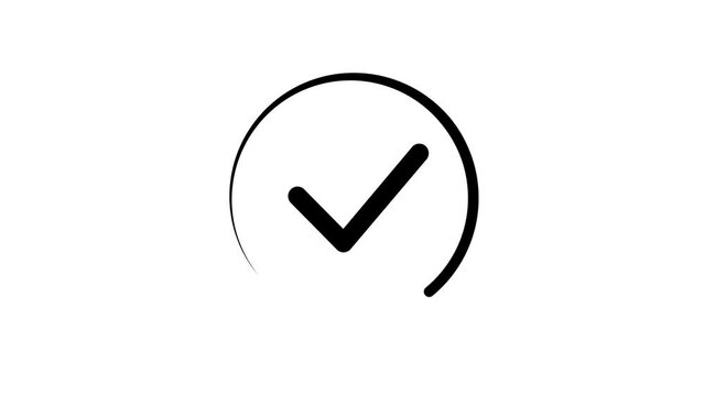 Tick mark icon animated on a white background.