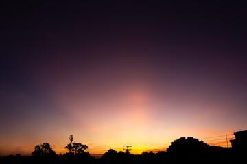 Beautiful sunset or sunrise sky with cloud and sunbeam background.