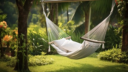 Tranquil Summer Hammock in Serene Backyard Oasis generated by AI tool