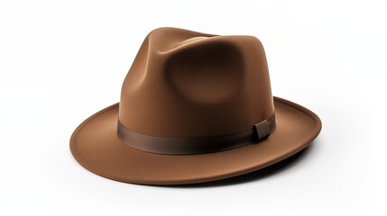 A brown hat on a white background, adding a touch of elegance to any outfit.