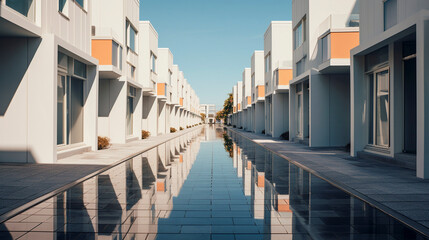 Fototapeta premium Cityscape Harmony: Contemporary Symmetry, Generative AI