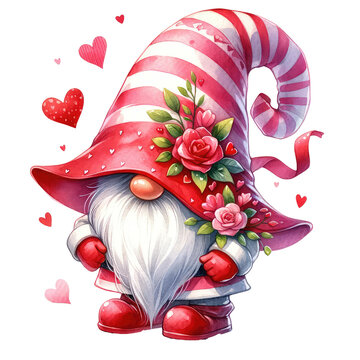 valentine's day gnome red striped hat clip art preview
