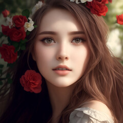 background with portrait of a woman with roses