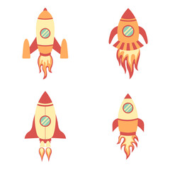 Set of Different Spaceship Rocket. In Simple Cartoon Design. Isolated Vector Icon