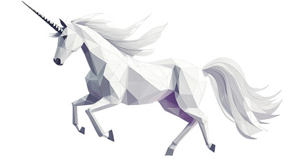 White unicorn low poly illustration; mockup, transparent png without background