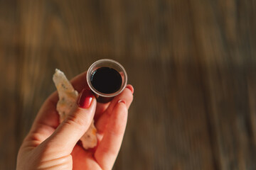 Communion. Religious tradition of breaking bread. Bread and wine as a sign of memory of Christ's...