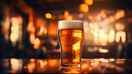 close up of an appetizing and refreshing beer on a blurred background - obrazy, fototapety, plakaty
