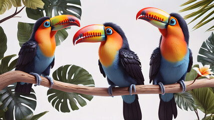 Tree toucan birds perched on a branch