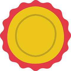 シンプルにデフォルメした赤色がアクセントの金メダルの手描き風カラーイラスト