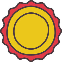 シンプルにデフォルメした赤色がアクセントの金メダルの手描き風カラーイラスト