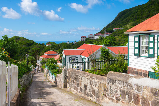 Historic residential building in Windwardside historic town center in Saba, Caribbean Netherlands. 