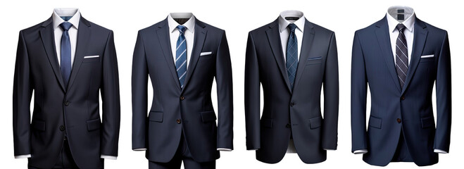 Collection of PNG. A business suit mock up dark blue isolated on a transparent background.