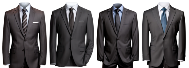 Collection of PNG. A business suit mock up gray isolated on a transparent background.