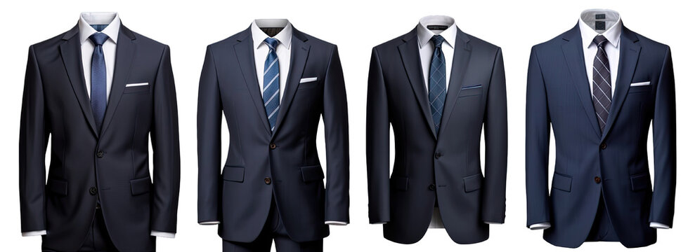Collection of PNG. A business suit mock up dark blue isolated on a transparent background.