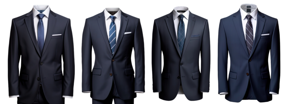 Collection of PNG. A business suit mock up dark blue isolated on a transparent background.