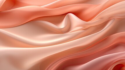 Fototapeta premium Gentle folds in satin fabric exhibit a Peach Fuzz 2024 elegance, capturing the softness and luxury of high-quality textiles.