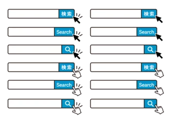 Fotobehang クリックする指のアイコンのあるサーチ検索ボックスボタンセット素材水色黒 © marutan