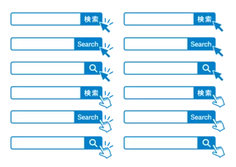 Fotobehang クリックする指のアイコンのあるサーチ検索ボックスボタンセット素材青 © marutan