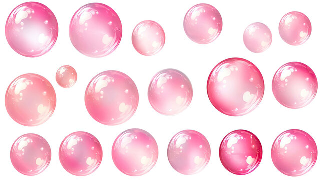 Collection set of pink bubbles isolated on transparent background