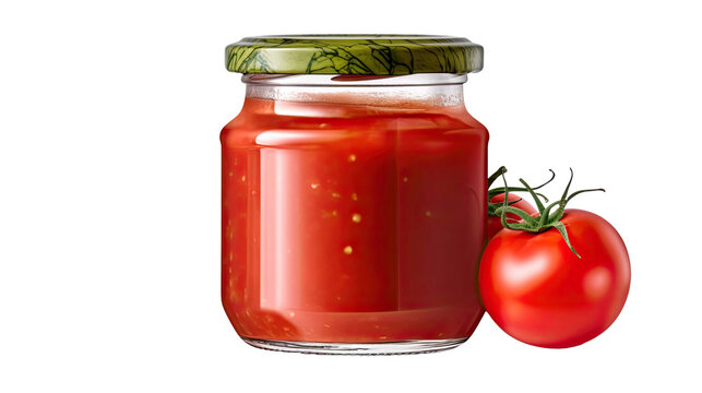 Empty mockup of tomato sauce jar isolated on transparent background.
