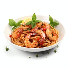 spicy shrimps spaghetti pasta real photo photorealistic