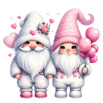 cute Watercolor valentine Gnome 