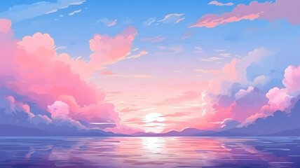 Beautiful sunset or sunrise in the ocean landscape.