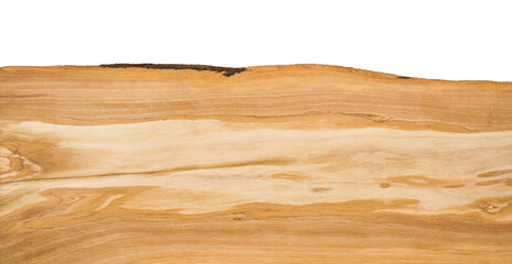 Wood slab with natural edge and white empty background for charcuterie or modern furniture - 690846952