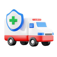 ambulance van patient transportation with health protection shield for medical hospital 3d icon illustration render design © mnaufal design