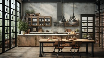 Industrial style kitchen interior concept minimalist and modern generated by AI
