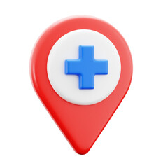 Obraz premium clinic hospital medical center point location symbol with pin map location and plus symbol 3d icon illustration render design