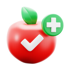 Obraz premium fresh apple fruit with healhy symbol for medical food nutrition treatment hospital 3d icon illustration render design