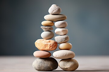 Meditation Rock Stack Poise Stones for Serenity and Mindfulness Simple Harmony Five Stones on White Background for Tranquility Stone Cairn for Peaceful Wellness Background