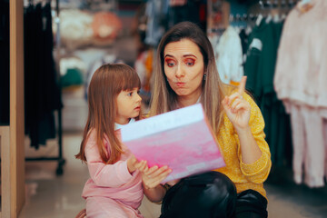 Mother Saying No to her Daughter to a New Toy She Wants. Mom teaching her kid about ethical...