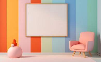 Abstract minimal concept. Pastel multi colour vibrant groovy retro striped background wall frame 
