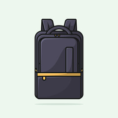 Cartoon vector backpack isolated on light background. Back to school flat illustration. Basic urban bag. Travel hand luggage. Kids school bag design. Child studying colorful fabric backpack.