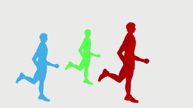 Colored silhouettes of a men running 2d animation
