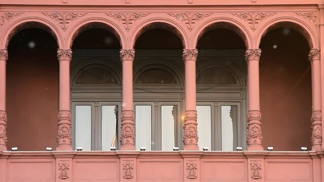 Balcony at The Casa Rosada (Pink House), Official Residence of the President of Argentina and Seat of the Government at the Plaza de Mayo Square in Buenos Aires.
