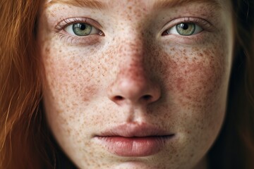 a close up of a woman with freckles,rosacea couperose redness skin