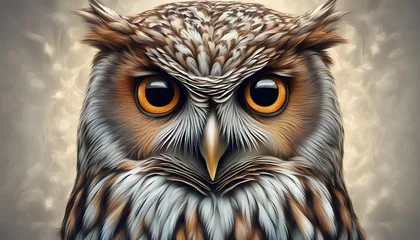 Zelfklevend Fotobehang Closeup portrait of owl face. © Iqra