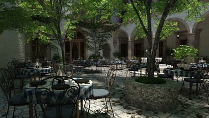 オンラインミーティング用背景 テレビ会議背景用 ZOOM会議背景用 CG カフェ テラス 広場 珈琲 コーヒー コーヒーショップ