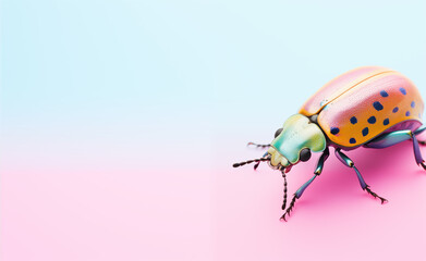 Creative animal concept, macro shot of beetle over pastel bright background