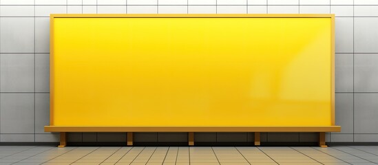 Create a large horizontal billboard for advertising with a blank yellow space for inserting text or media promotion. Place it in a shopping mall corridor as an information signboard.