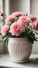Obraz na płótnie Canvas pink-petaled flower on white pot ai generated