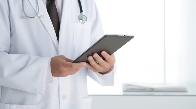 doctor Using Tablet Computer on white background.Generative ai