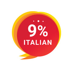 9 percent italian speech bubble icon. Modern Banner design element. Vector template.