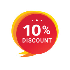 10 percent discount banner speech bubble, modern label design. Offer Store badge icon or advertising, business. Modern vector design.