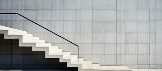 This impressive photo of stairs leading to a building showcases urban architecture with sharp lines and geometric shapes.